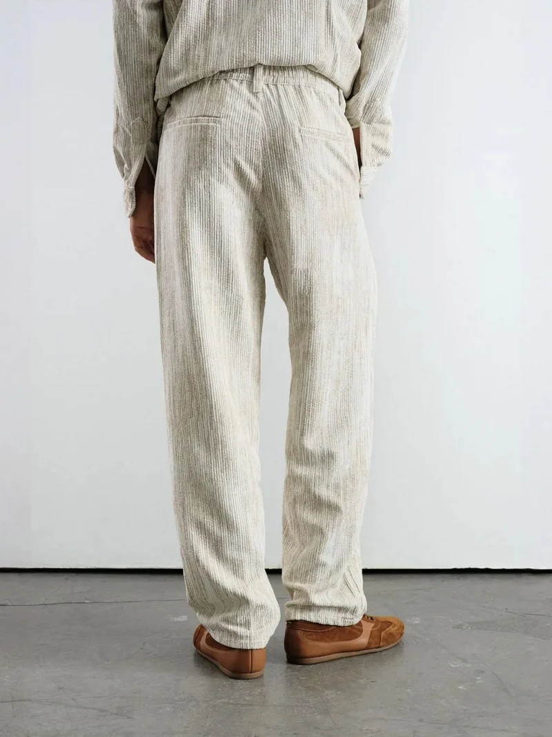 Giesto Beige Natural GIESTO Textured Pleated Straight Leg Pants for Men | Best Price UAE